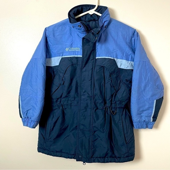 Columbia Winter Coat | Turtleneck, Zip & Snap Closure | Blue & Black | Size 7 - Picture 1 of 10